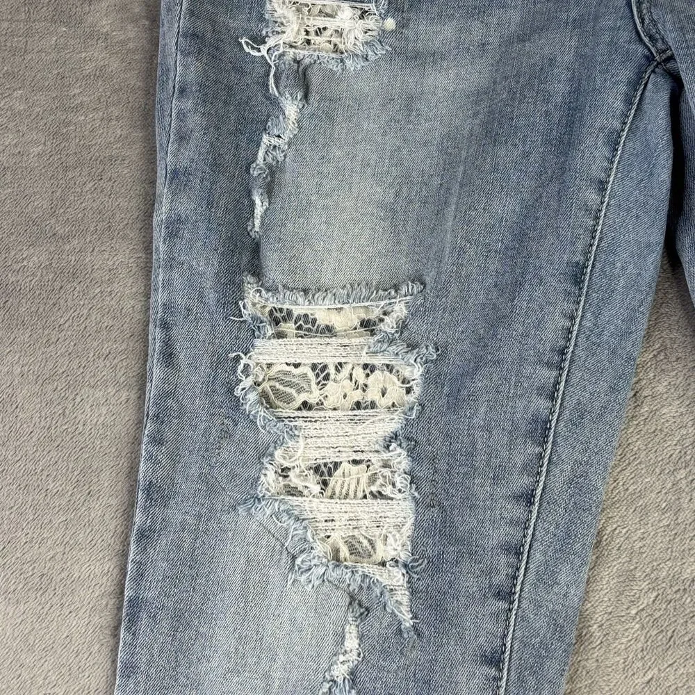Judy Blue Jeans Womens 13 Distressed Skinny Light Wash Denim Lace Patch Ripped‎